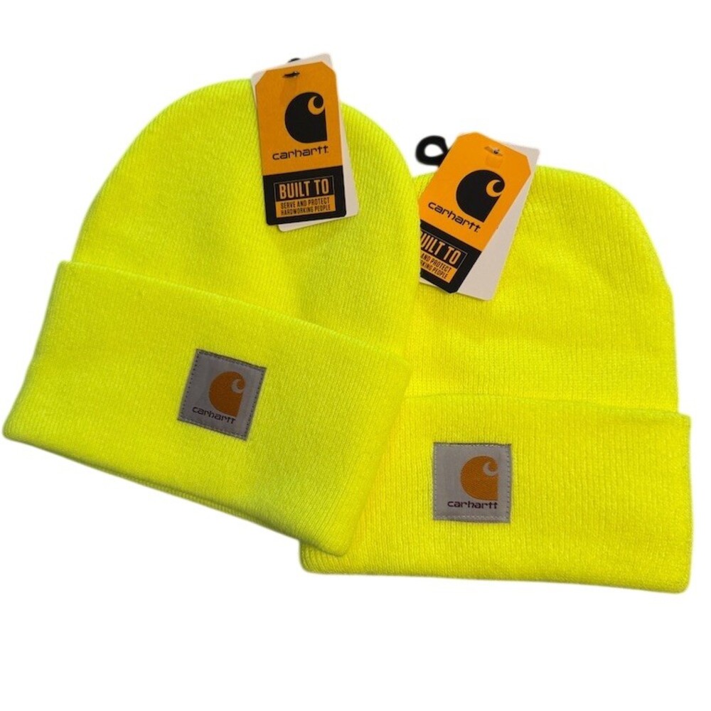 TWO Carhartt High-Visibility Yellow Beanie Hat (2-Pack)